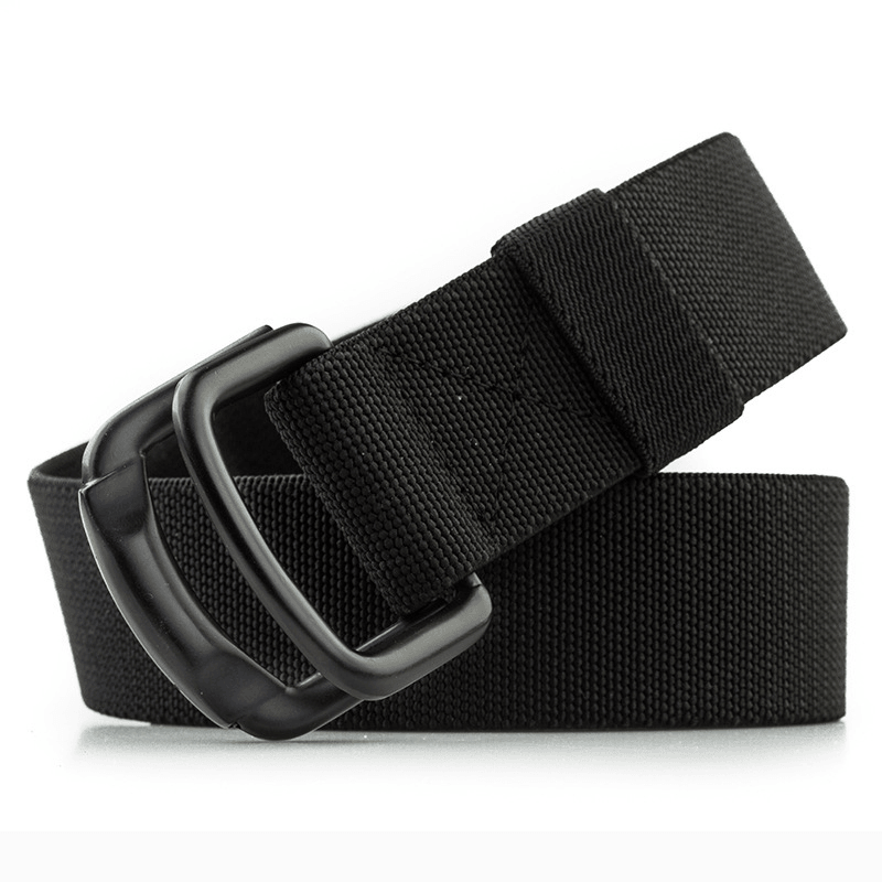 125CM Men Casual Double-Ring Elastic Braided Belt Metal Buckle Canvas Belt - MRSLM