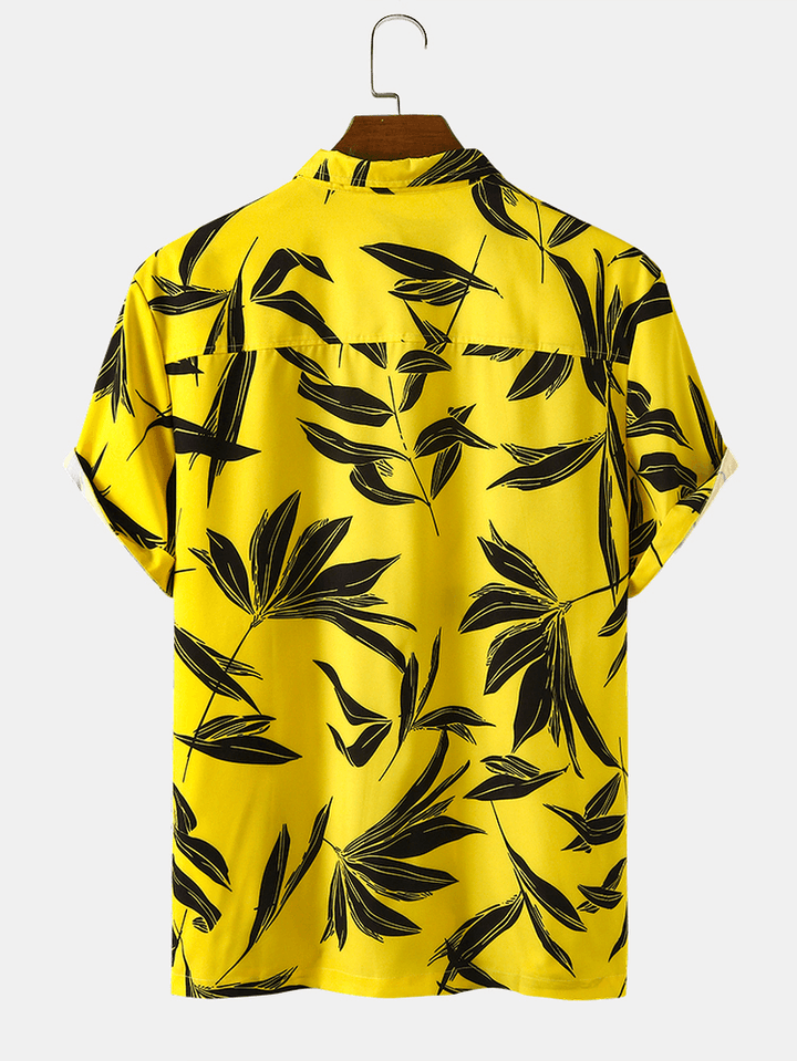 Bangood Designed Mens Tropical Leaf Print Short Sleeve Shirts - MRSLM