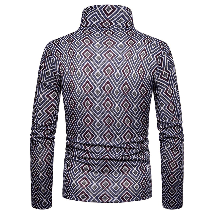 Men Colorful Geometric Patterns High Collar Pullovers - MRSLM