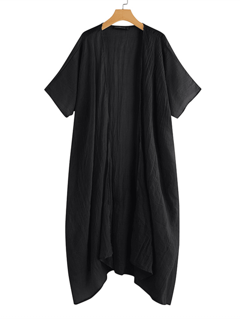 Solid Color Front Open Asymmetric Long Maxi Cardigans - MRSLM