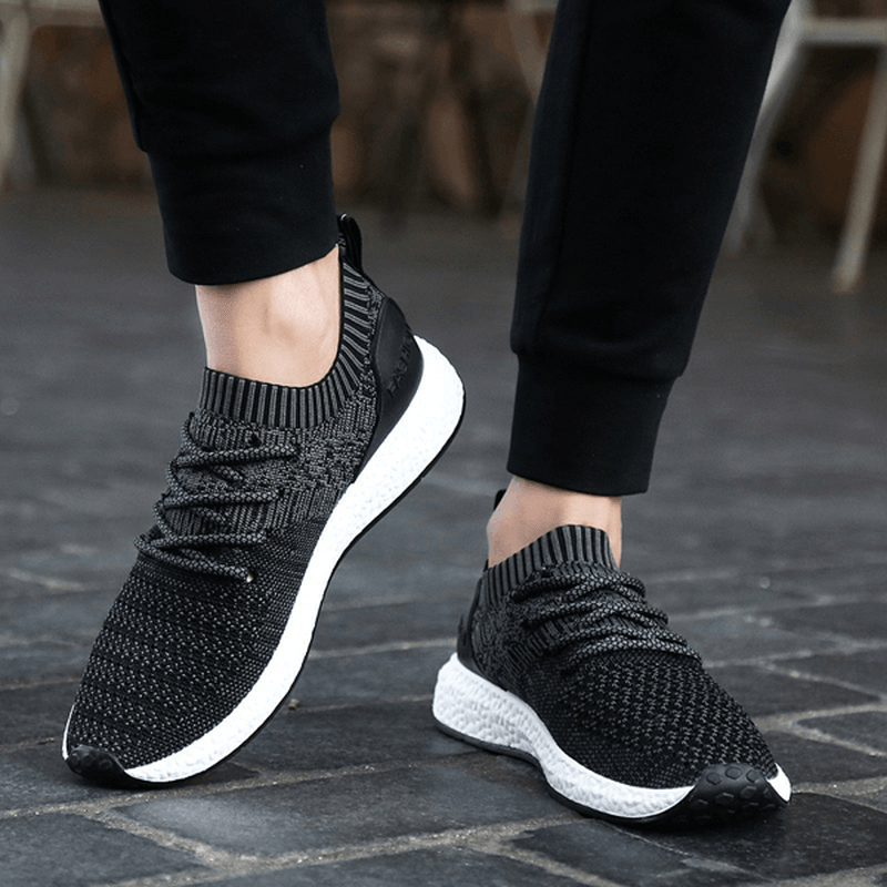 Men Casual Soft Sole Lace up Sport Knitted Athletic Shoes - MRSLM