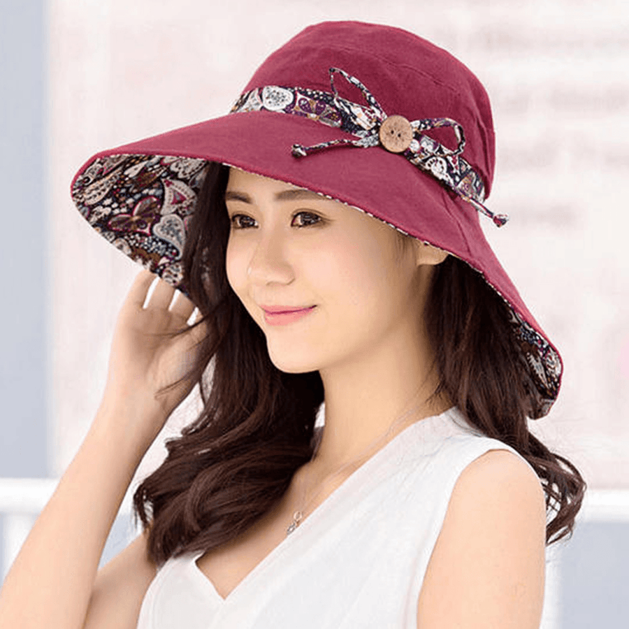 Multipurpose Foldable Anti-Uv Cap for Lady Print Beach Sun Hat Cotton Wide Brim Hat for Women Elegant Summer Hats - MRSLM