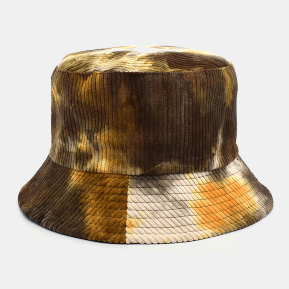 Unsiex Double-Sided Tie-Dye Corduroy and Cotton Warm Soft Outdoor Casual All-Match Bucket Hat - MRSLM