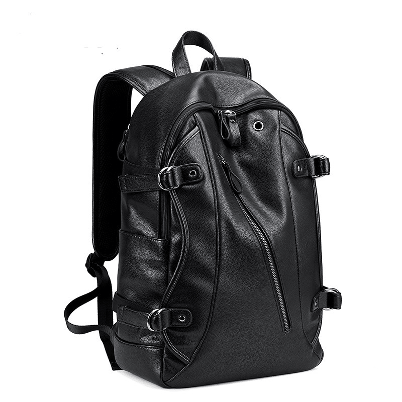 MK Men Faux Leather Fashion Leisure Backpack USB Charging Travel Bag - MRSLM