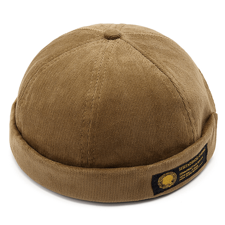 Mens Corduroy Adjustable Solid French Brimless Hat Retro Skullcap Sailor Cap - MRSLM