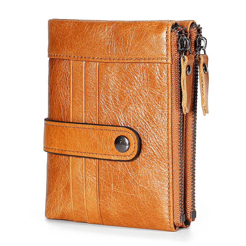 Men Genuine Leather RFID Antimagnetic Double Zipper Wallet 15 Card Slots Holder - MRSLM