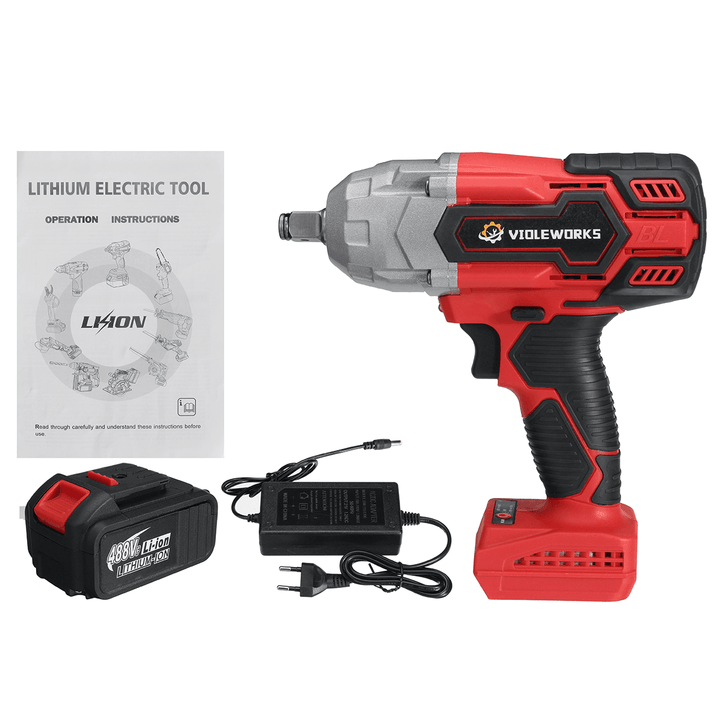 VIOLEWORKS 488VF 600Nm High Torque Brushless Cordless Electric Impact Wrench 1/2" Square Drive W/ 1/2 Battery for Car Truck Wheel - MRSLM