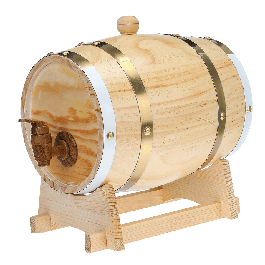 1.5/3L Wood Barrel Oak Brewing Vintage Keg Wines Whiskey Home Storage Holder - MRSLM