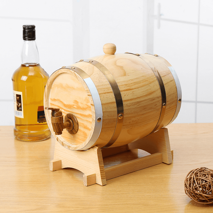 1.5/3L Wood Barrel Oak Brewing Vintage Keg Wines Whiskey Home Storage Holder - MRSLM