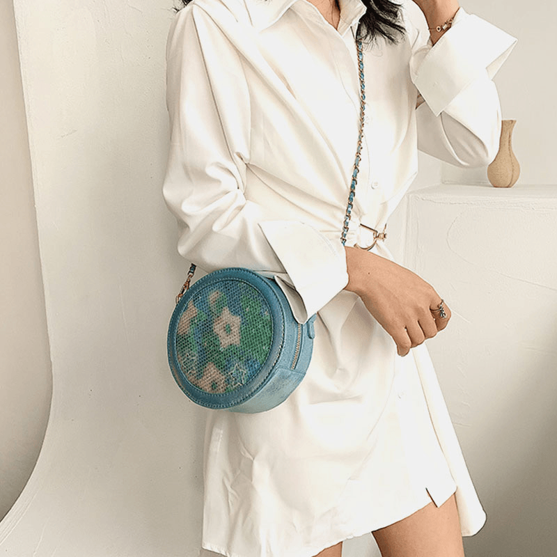 Multicolor Sequin Fashion Vertical Contrast Color round Small Shoulder Bag Cross Body Bag for Female - MRSLM