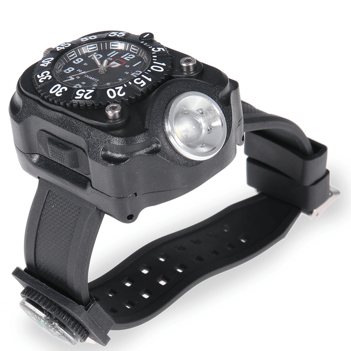 XPE Q5 LED IPX6 Waterproof Multifunction Wrist Watch Flashlight Bicycle Torch Light USB Charging - MRSLM