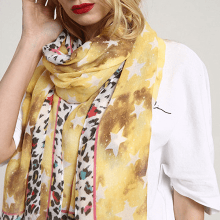 Women Breathable Star Leopard Print Scarf Special Shawl - MRSLM