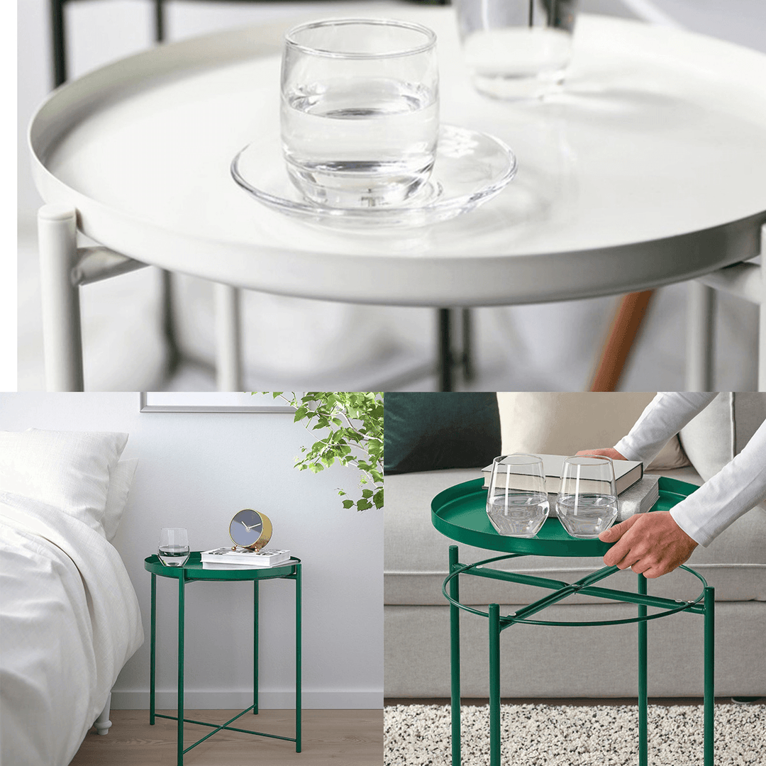 Round Tray Table Coffee Bedside Table Storage Steel Leg Industrial Modern Style - MRSLM