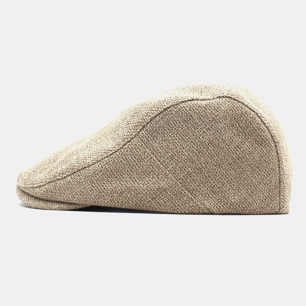 Men Cotton Linen Solid Color Retro Casual Sunshade Forward Cap Beret Cap Flat Cap Painter Hat - MRSLM