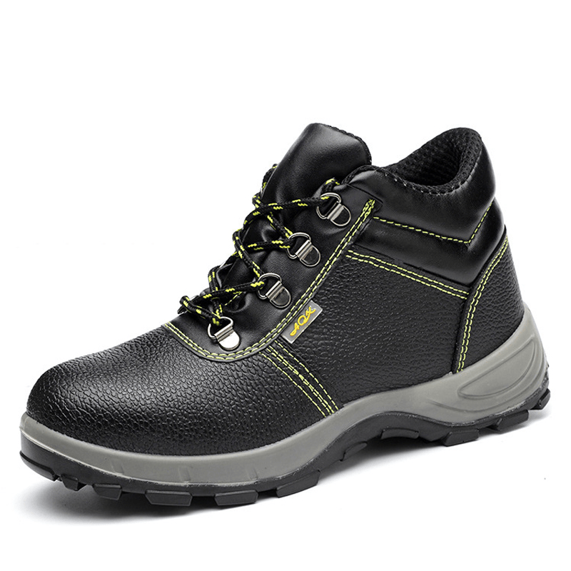 Men Cowhide Leather Non Slip Soft Sole Working Protected Casual Labor Safety Shoes - MRSLM