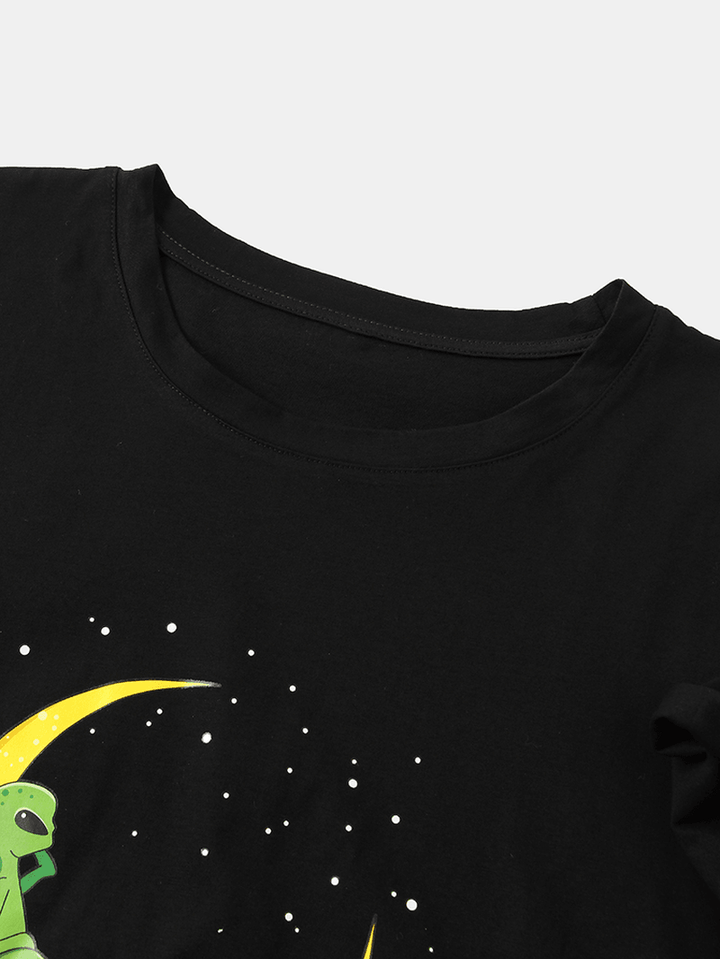 Mens Alien & Moon Print Short Sleeve Design Cotton T-Shirts - MRSLM