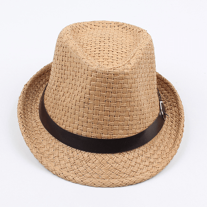 Men Women Classic Wide Brim Straw Cowboy Hat Outdoor Visor Fedora Beach Panama Hats - MRSLM
