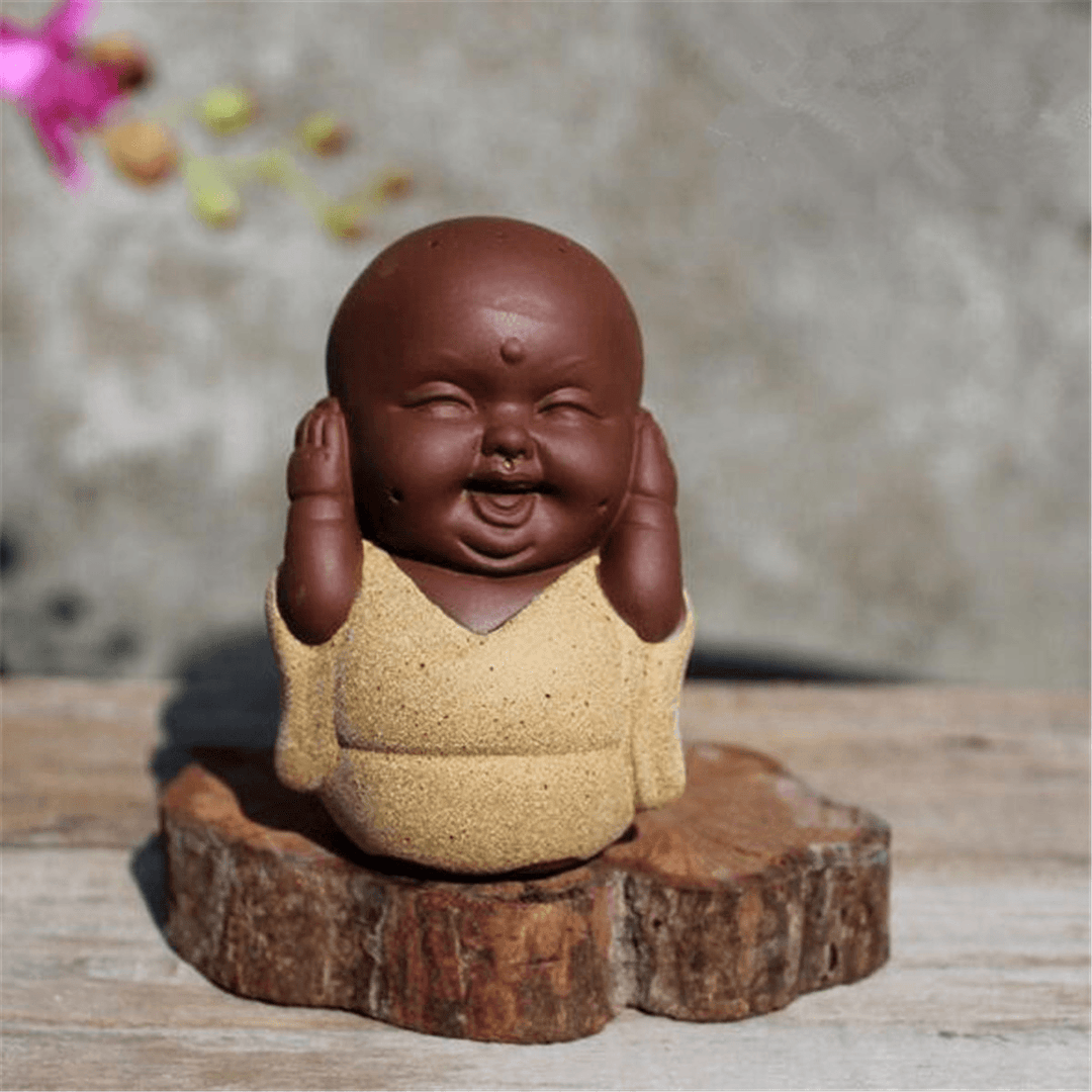 6 Types Speak Hear See NO Evil B Uddha Monk Statue Ceramic Tea Pet Shelf Decorations - MRSLM