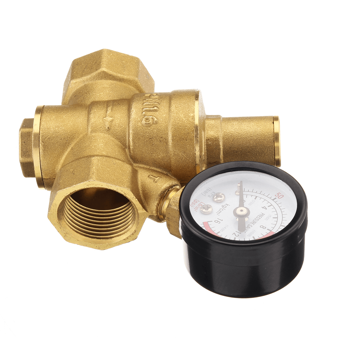 DN20 3/4" Adjustable Brass Water Pressure Regulator Reducer with Gauge Meter - MRSLM