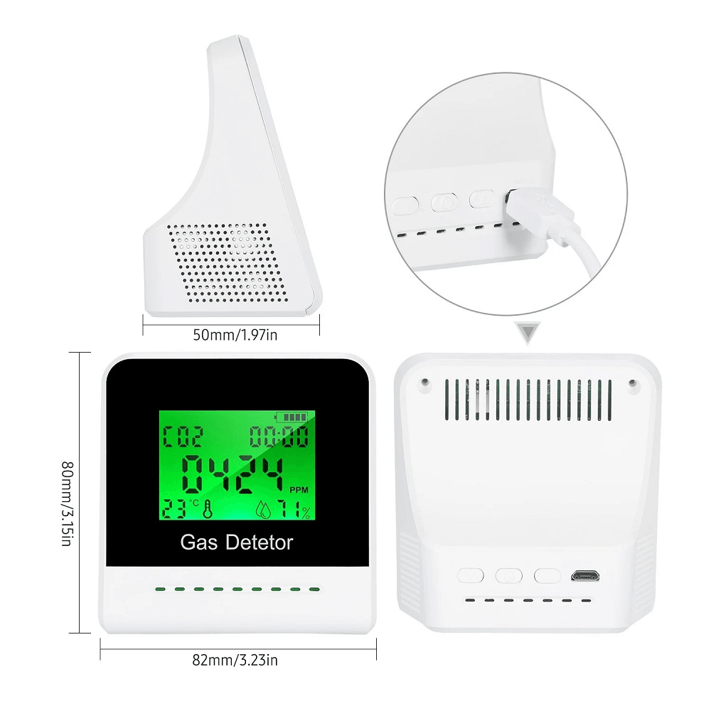 2-Inch LCD Screen CO2 Monitor Carbon Dioxide Tester Multi-Functional Air Quality Detector - MRSLM