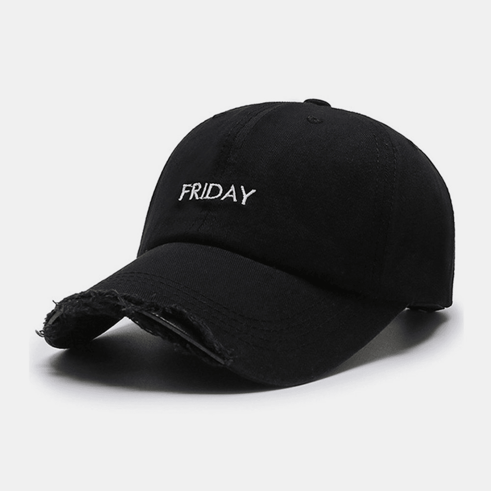 Unisex Letter Embroidered Plain Baseball Cap Cotton Broken Hole Adjustable Sunshade Hat - MRSLM