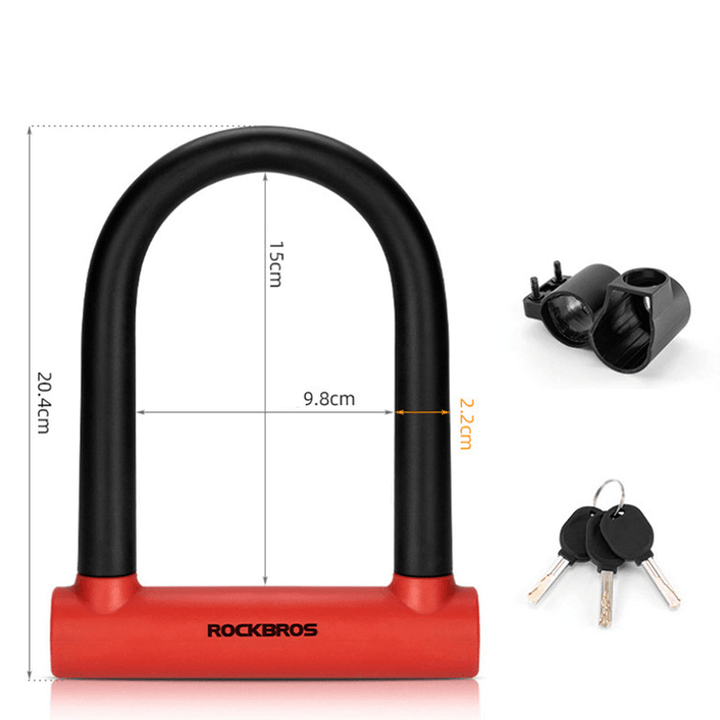 ROCKBROS Bicycle U-Lock Electric Motorcycle Bike Anti-Theft Lock Silicone Protective Cover Portable Car Lock - MRSLM