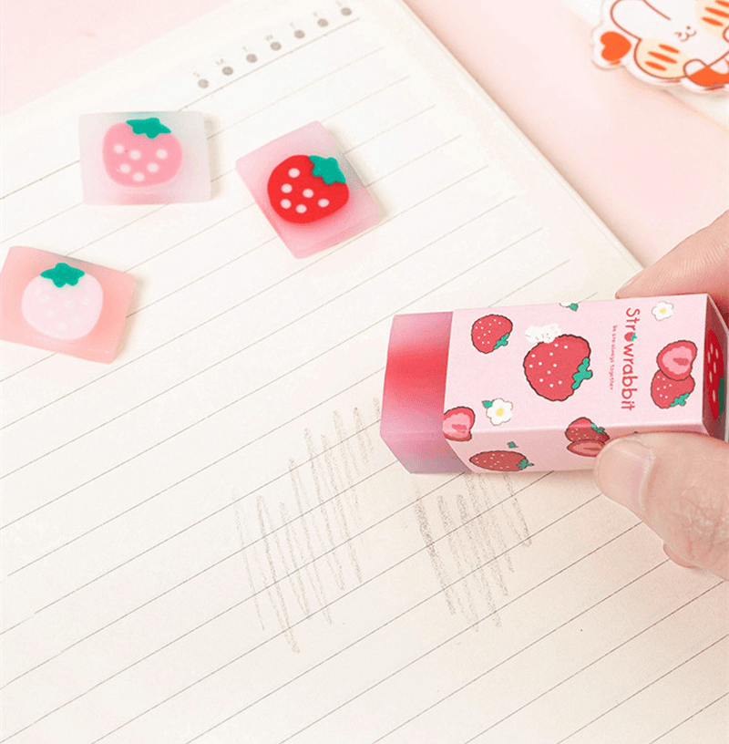 Lovely Strawberry Sandwich Eraser Portable Wipe Clean Eraser Drawing Writing Rubber Student Stationery - MRSLM