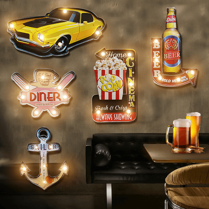 Vintage Retro LED Metal Tin Sign Poster Plaque Bar Pub Club Wall Home Decor LED Sheet Metal Sign Christmas Decorations - MRSLM