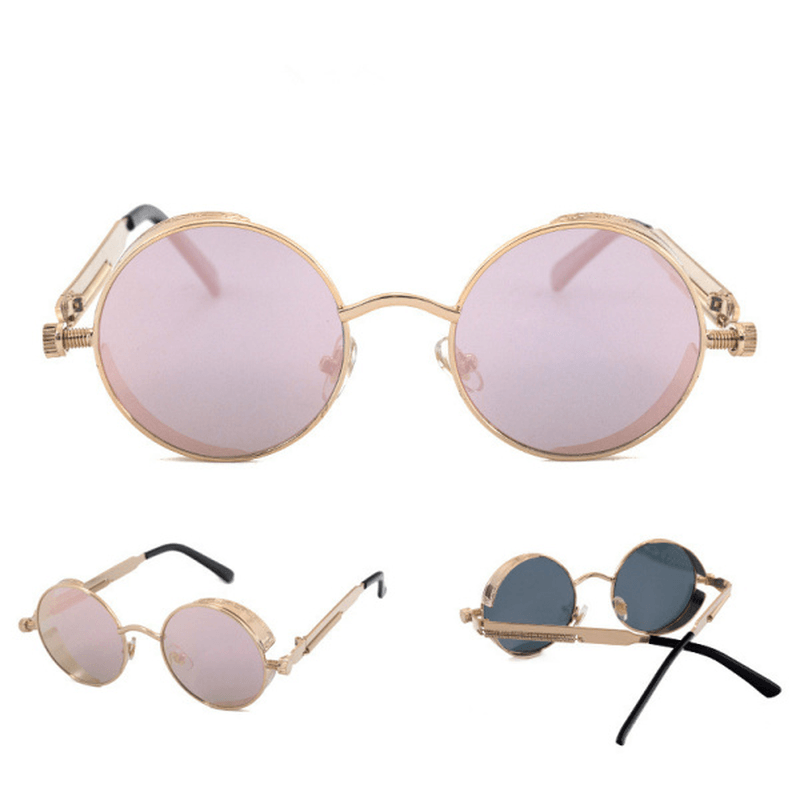 UV400 Vintage Steampunk round Mirror Lens Sunglasses Outdoor Sport Hisper Eyewear for Man Women - MRSLM