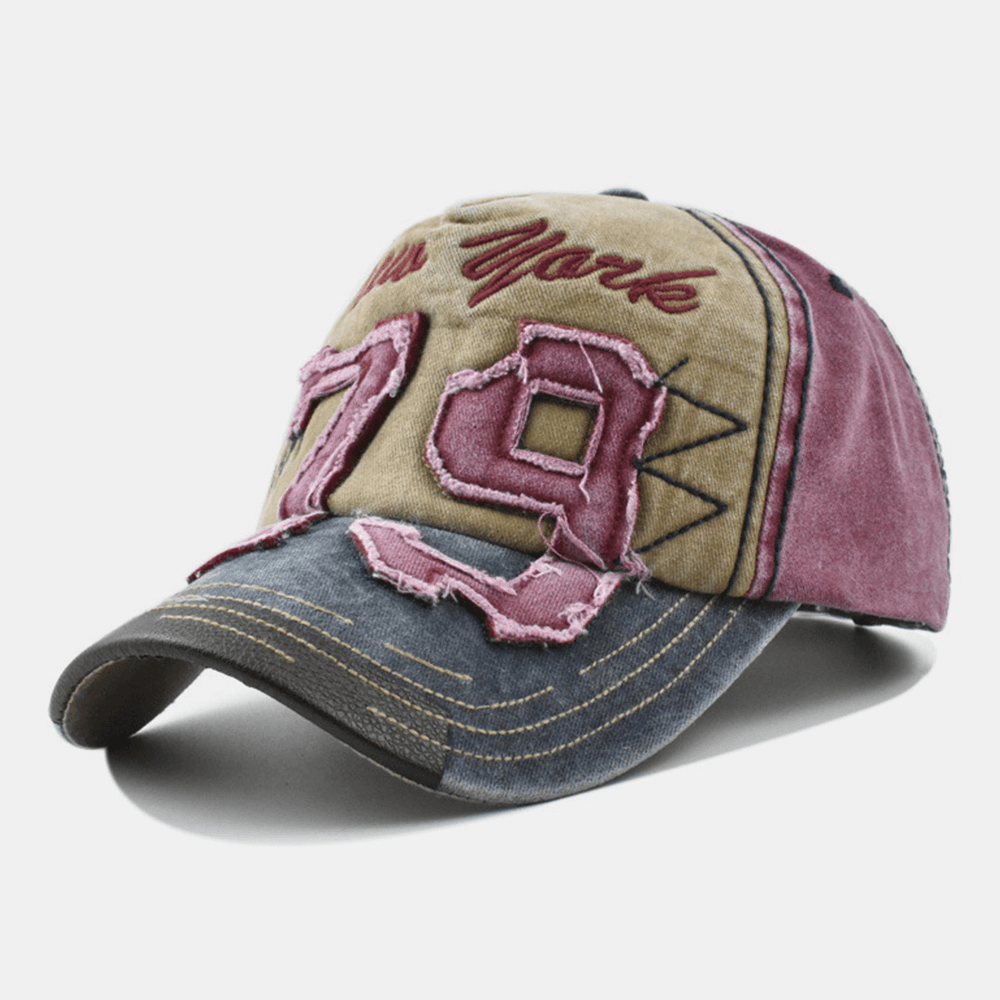 Unisex Distressed Digital Patch Letter Embroidery Baseball Cap Outdoor Casual Sunshade Washed Stretch Fit Cap - MRSLM