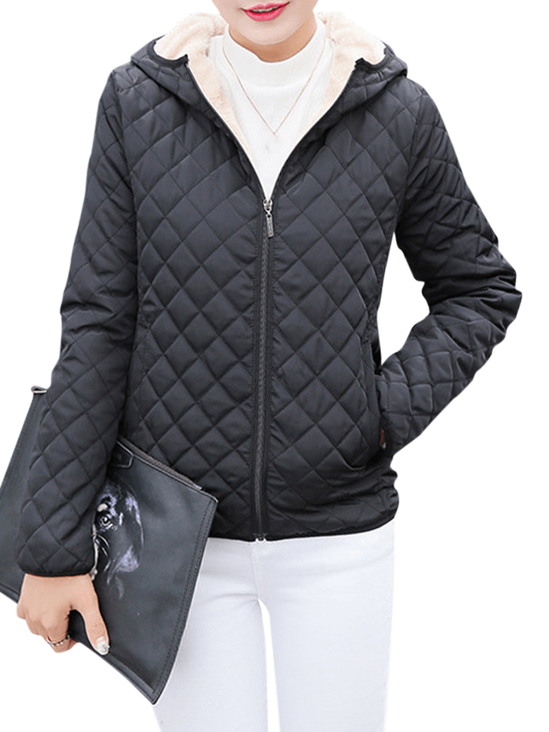 Casual Solid Thick Fleece Hooded Women Short Coats - MRSLM