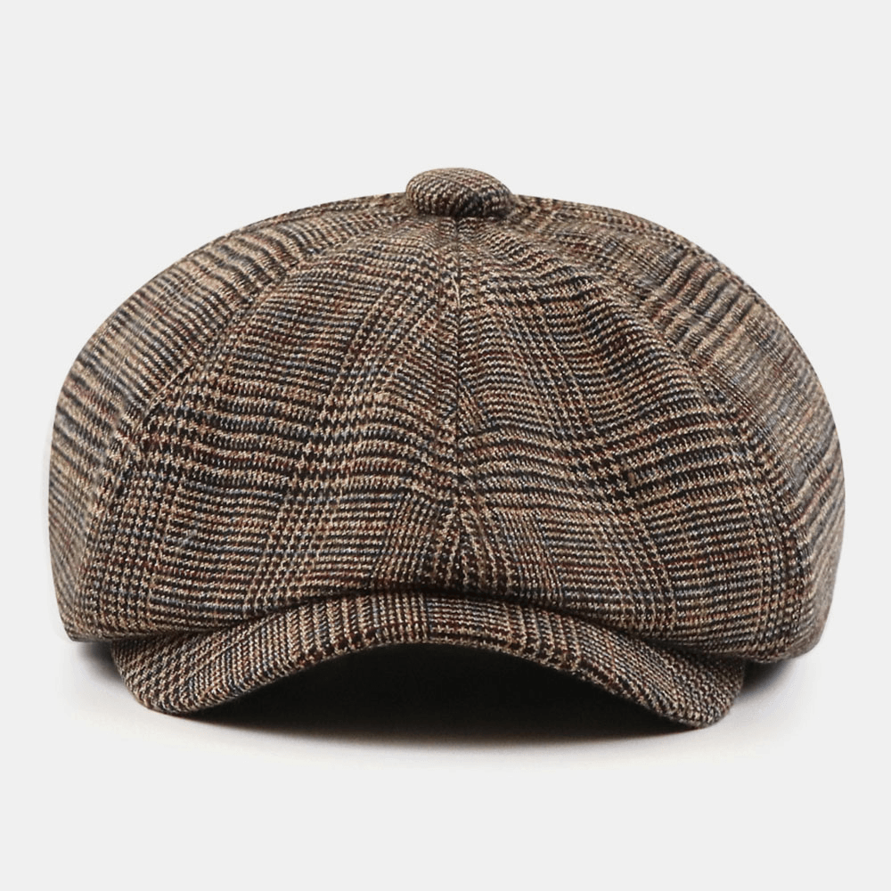 Men Retro Lattice British Style Autumn Winter Keep Warm Octagonal Hat Newsboy Hat - MRSLM