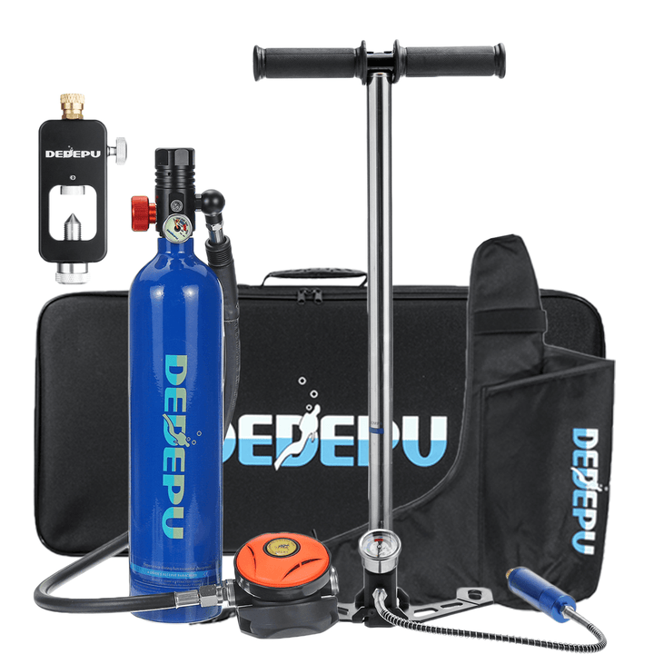 DEDEPU Mini Scuba Diving Tank Set 1L Diving Tank with Pump +Scuba Converter+Storage Bag Underwater Mini Scuba Tank Accessories - MRSLM