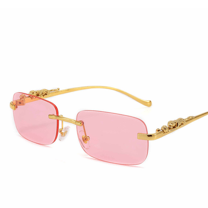 Frameless Square Sunglasses Color Men'S and Women'S Retro Leopard Head Metal - MRSLM