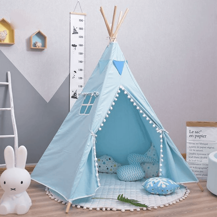 Children Portable Folding Tent Baby Game House with Fur Balls and Curtains Tent for Kid Walking Cushion - MRSLM