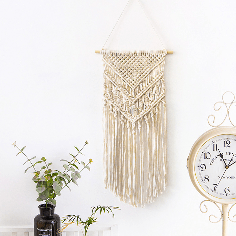 Woven Macrame Plant Hanger Wall Hanging Bohoes Wall Art with Tassels Home DIY Hanging Craft Decorations - MRSLM