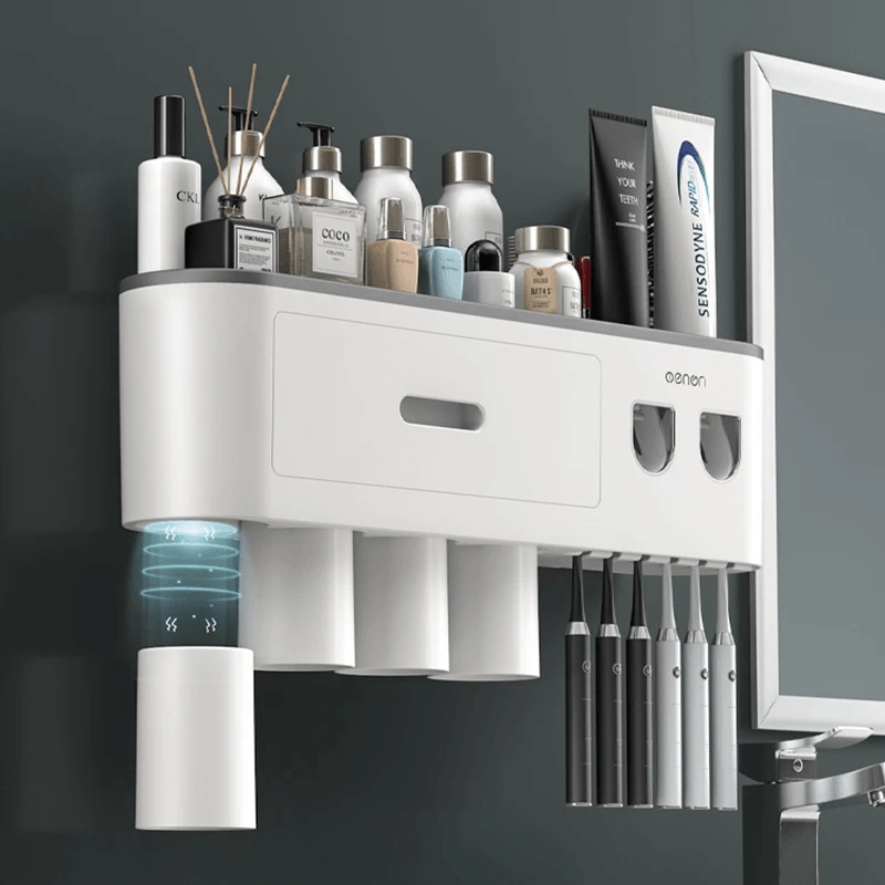 Magnetic Adsorption Inverted Toothbrush Holder Automatic Toothpaste Dispenser Holder Wall Mount Rack Storage for Bathroom Home - MRSLM