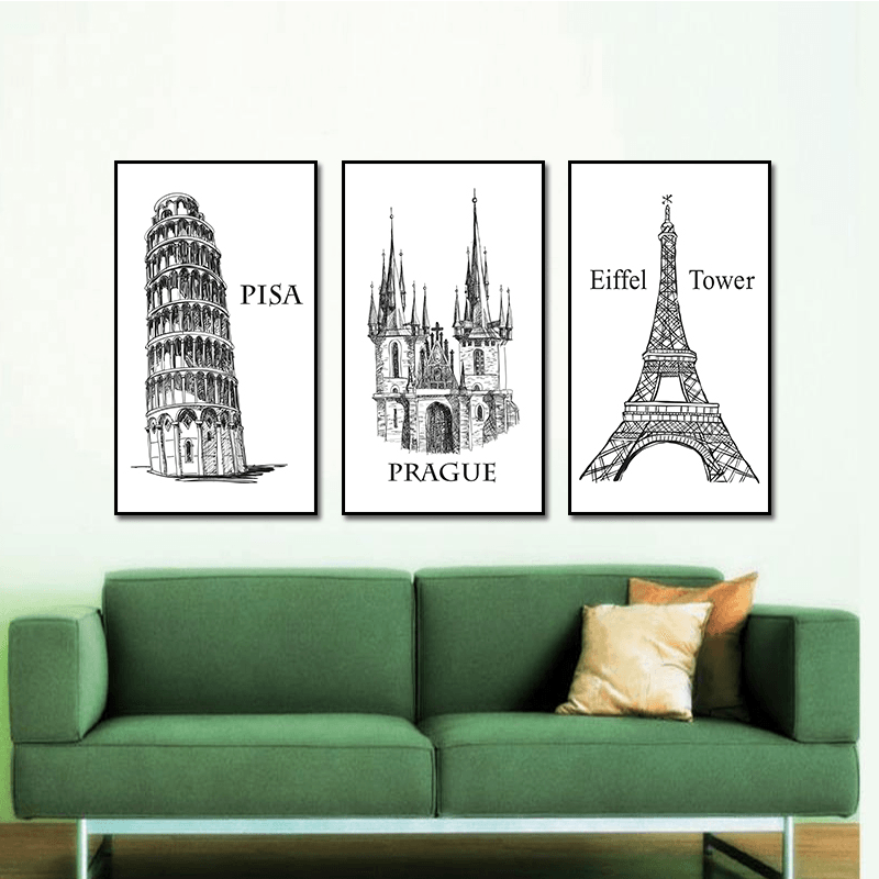 Miico ALTB-A Hand Painted Three Combination Decorative Paintings Architecture Wall Art for Home Decoration - MRSLM