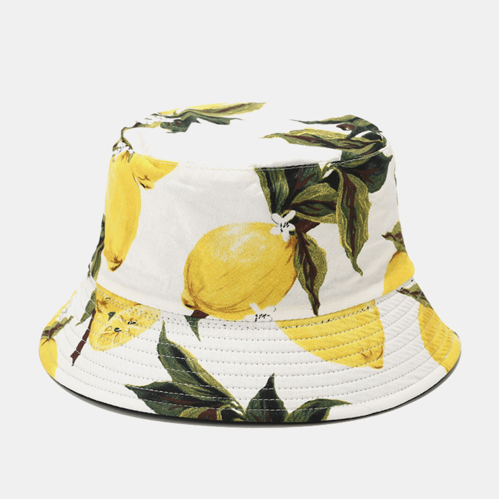 Unisex Cotton Lemon Leaf Pattern Printed Double-Sided Wearable Fashion Bucket Hat - MRSLM