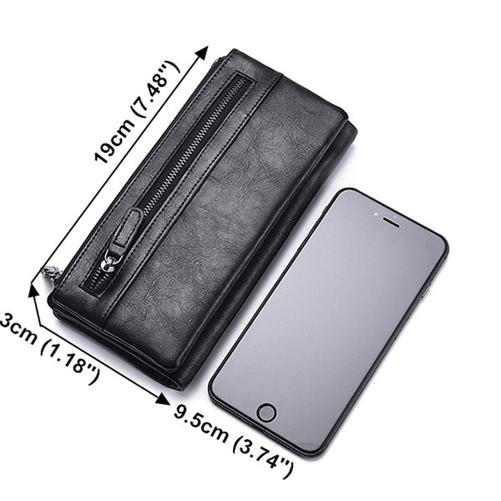 Men PU Leather Solid Long Phone Purse 11 Card Slot Wallet - MRSLM