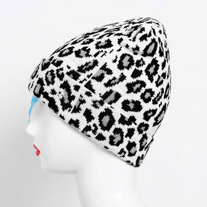 Personalized Leopard Print Wool Hat Women Autumn and Winter Fashion All Match Warm Knit - MRSLM