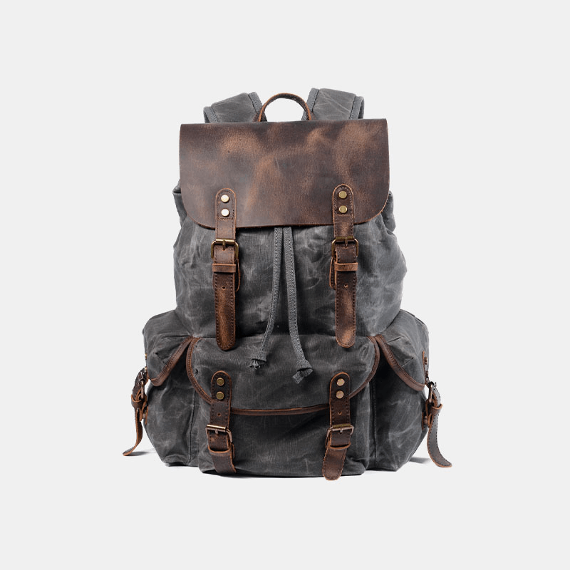 Men Vintage Canvas Leather Backpack Travel Bag Camping Bag - MRSLM