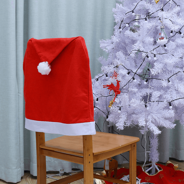 Red Hat Chair Cover Santa Claus Party Decor Slipcover Kitchen Table - MRSLM