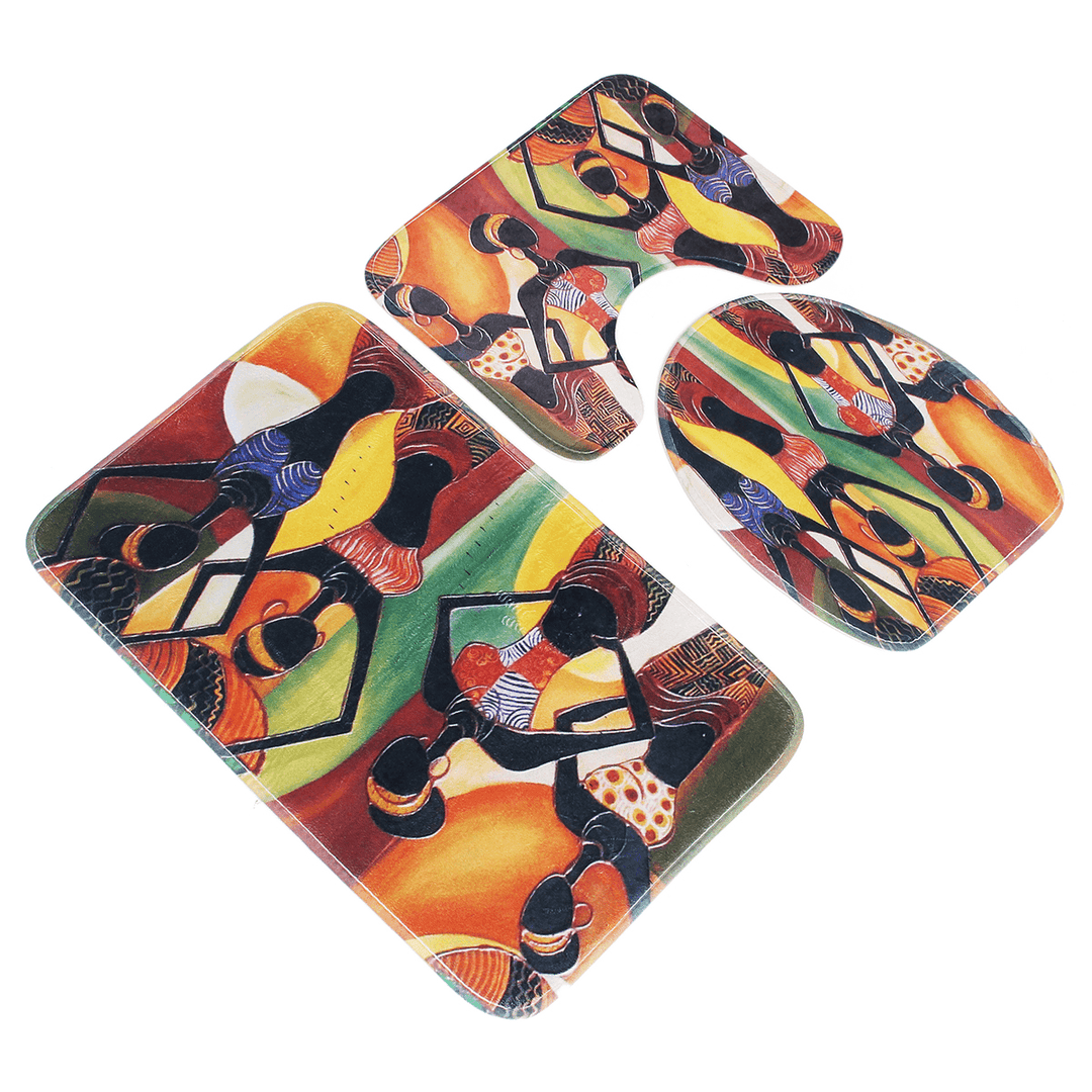 3PCS African Girls Non-Slip Bathroom Pedestal Rug Lid Toilet Cover Floor Mat Velvet Breathable Bath Mat Set - MRSLM