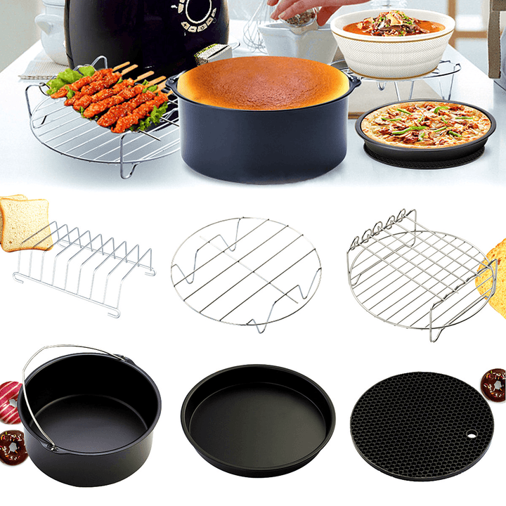 8Inch 6Pcs Healthy Air Fryer Oil Free Appliances Accessory Set Cake Pizza BBQ Barbecue Baking Cooker - MRSLM