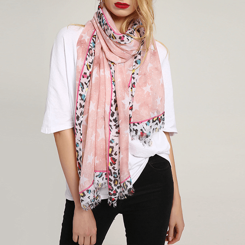 Women Breathable Star Leopard Print Scarf Special Shawl - MRSLM