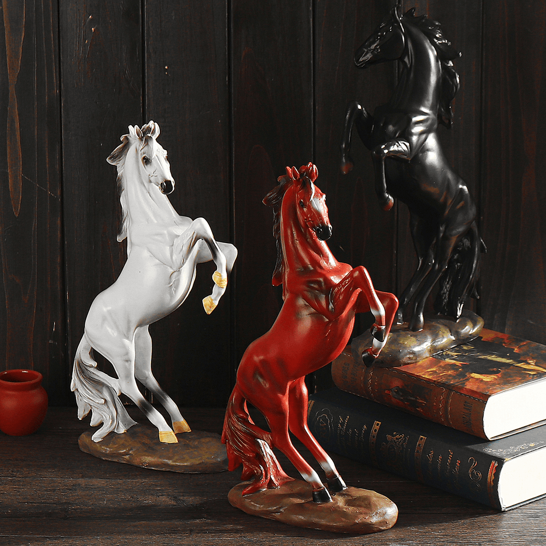 Resin Horse Statue Ornament Figurine Chic Home Hotel Feng Shui Horse Decorations - MRSLM