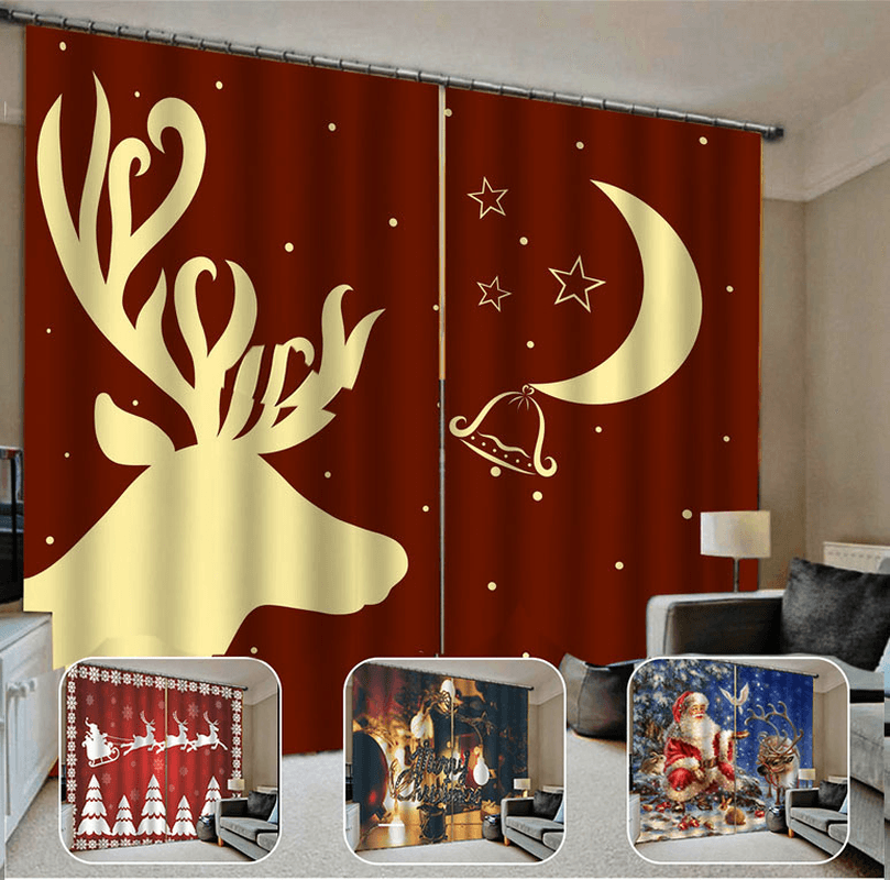 132*160Cm Christmas Printed Curtains Blackout Window Curtains for Living Room Christmas Decoration - MRSLM