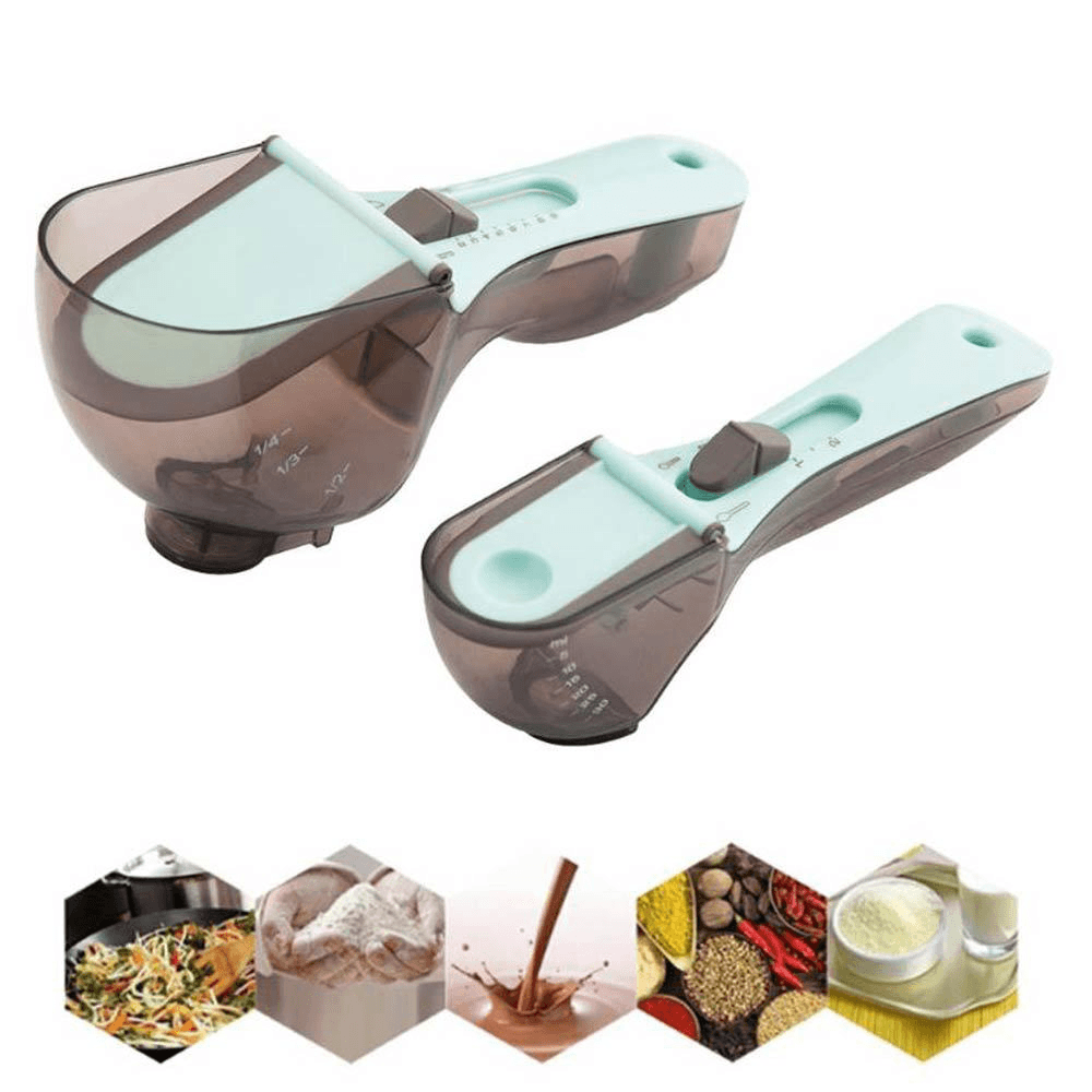 2 Piece Set Spoon Scale Measuring Spoon Set Adjustable Measuring Baking Tool Kitchen Tools - MRSLM