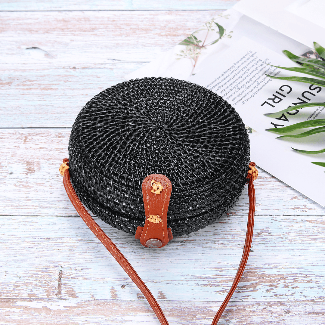 2L Straw Bag Rattan Woven Crossbody Beach Bag Handbag Outdoor Travel - MRSLM